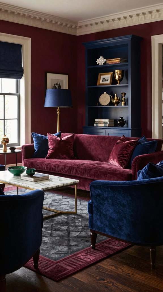 navy anchored burgundy drama