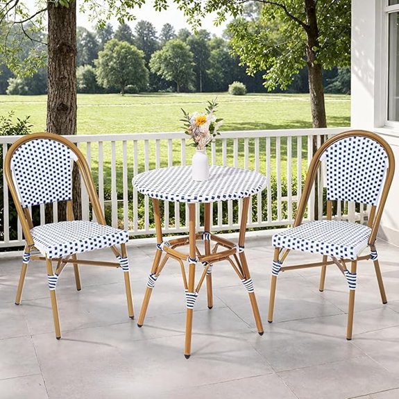 10 Best Outdoor Bistro Sets That Turn Any Patio Into a Chic Retreat 8 navy white wicker bistro