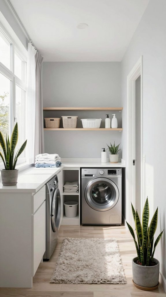 17 Narrow Laundry Room Ideas That Feel Spacious 16 open airy laundry design