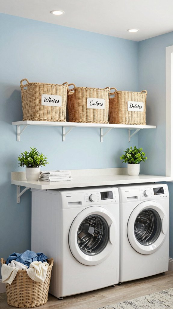 organized laundry with baskets