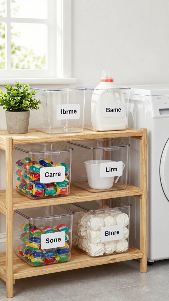 19 Laundry Room Shelf Ideas for Extra Storage 16 organized laundry with clear containers