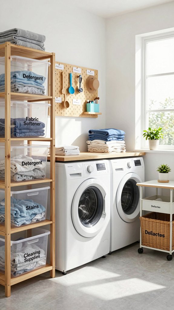 organized laundry with labels