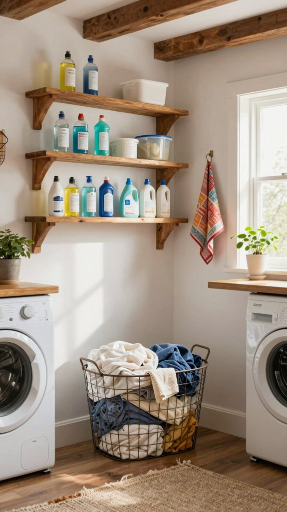 organized rustic cleaning supplies