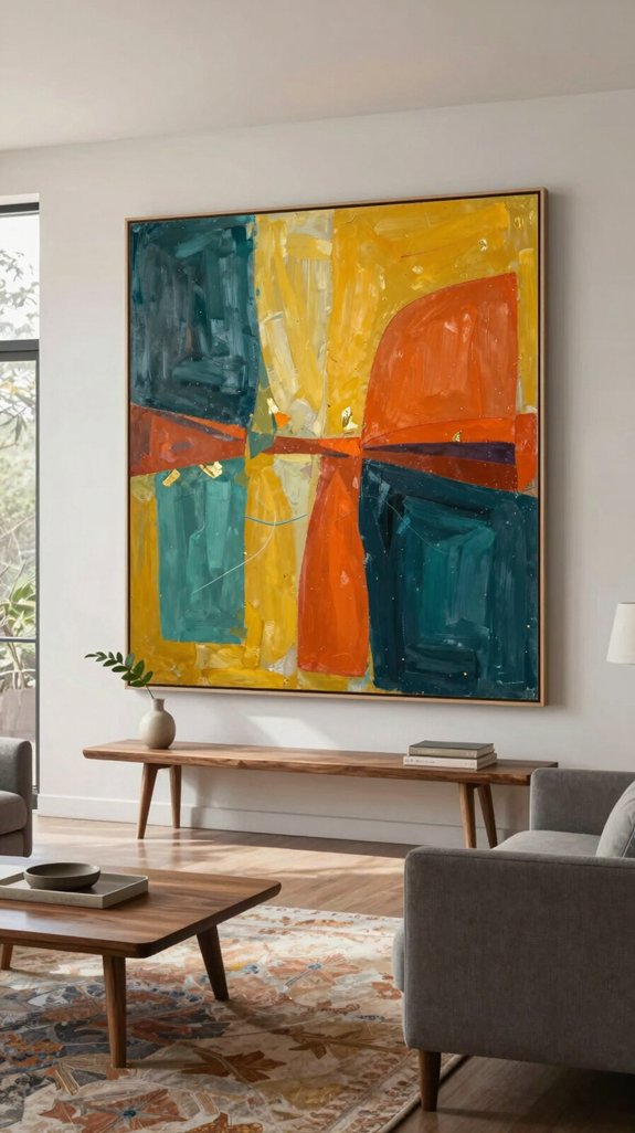 18 Mid-Century Modern Living Room Design Ideas 9 oversized abstract canvas focal