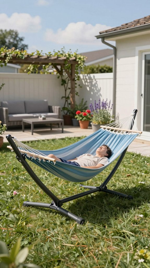 25 Backyard Inspiration Ideas You’ll Want to Copy Immediately 13 portable lightweight hammock stand