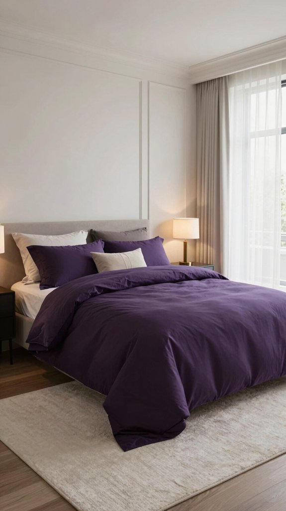 purple accents with calming neutrals