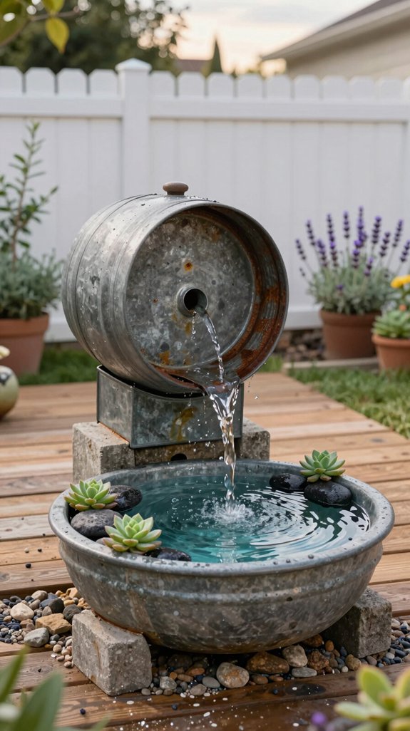 27 Backyard Ideas on a Budget That Look Surprisingly Expensive 4 recycled barrel garden fountain