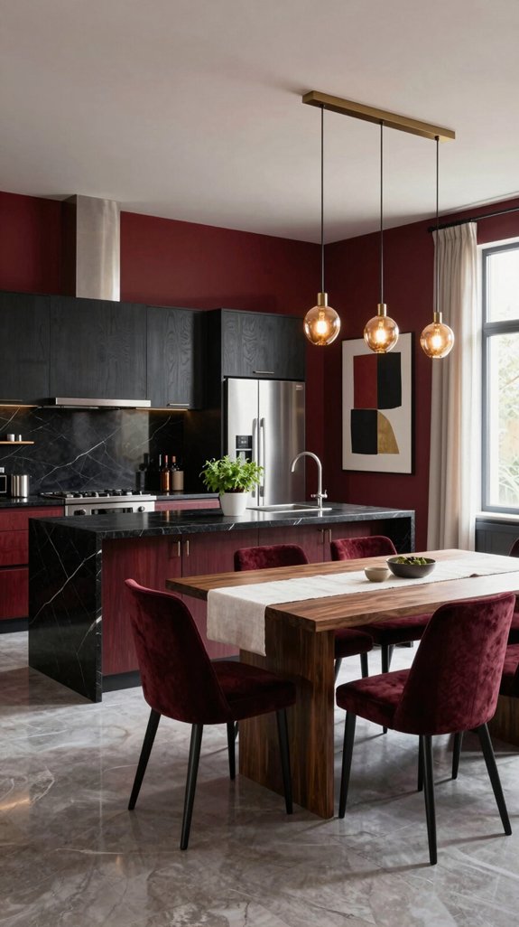 red walls gloss cabinets
