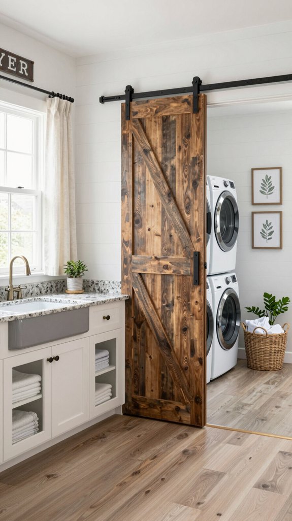 rustic barn doors enhance laundry