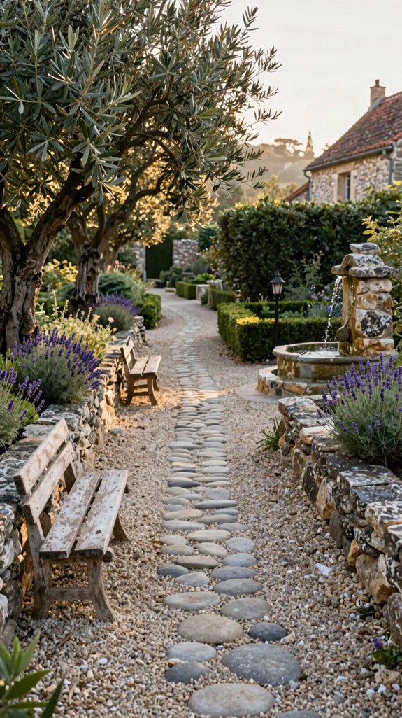 21 European Backyard Ideas for a Charming Outdoor Space 3 rustic illuminated lit gravel pathway