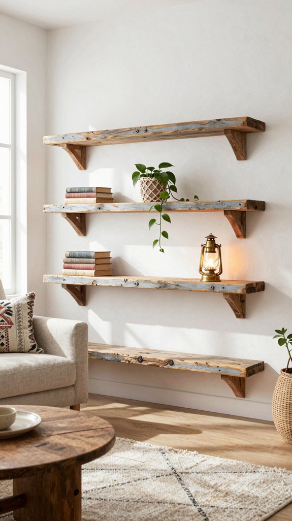 rustic shelves enhance boho aesthetic