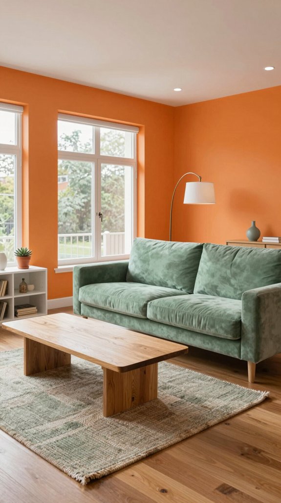 Orange Interior Color Combinations That Feel Energetic and Cozy 7 sage accented orange interior
