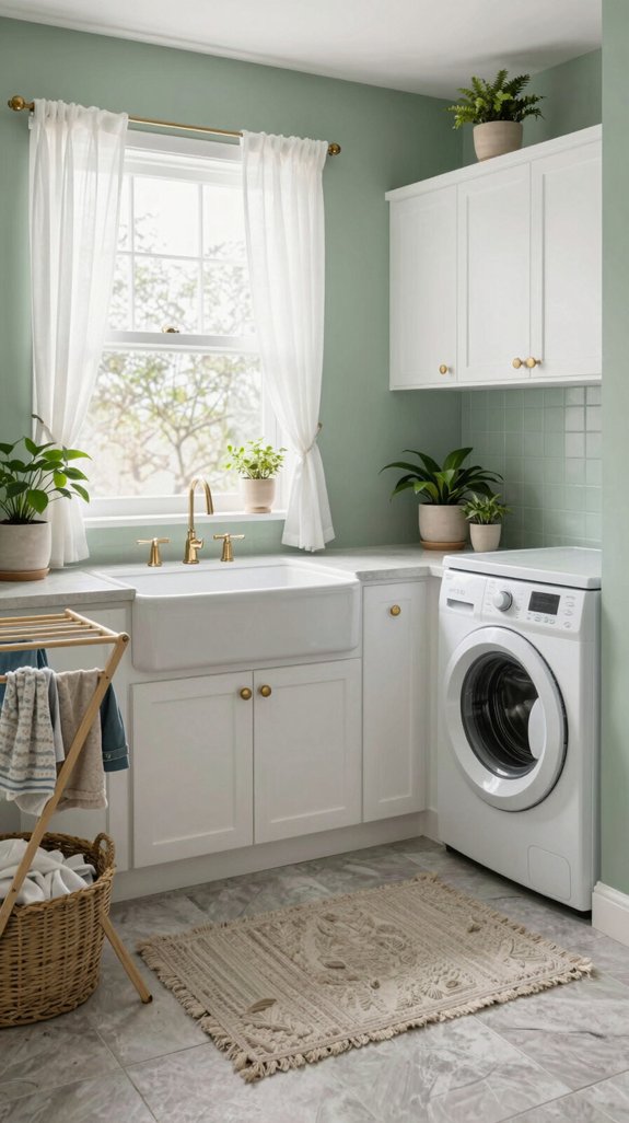 sage green laundry room designs