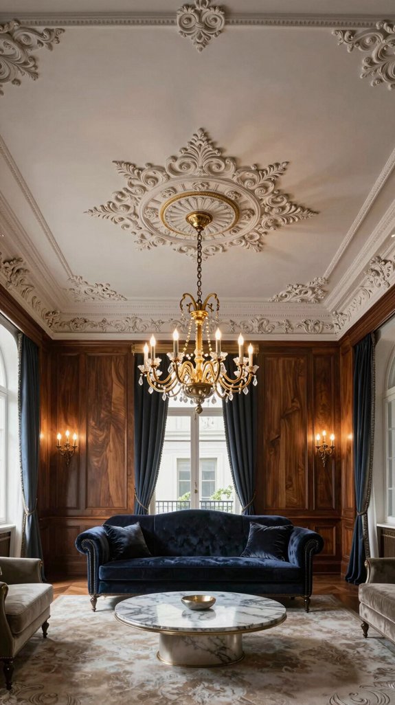 15 Luxury Classical Living Room Design Ideas 4 sculpted ceiling with lighting