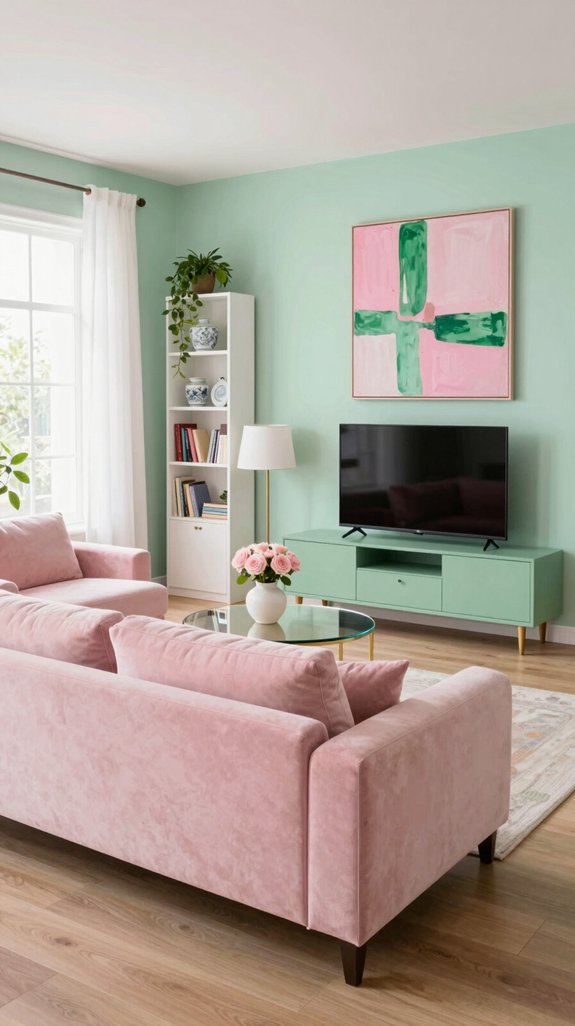 serene pink green interiors