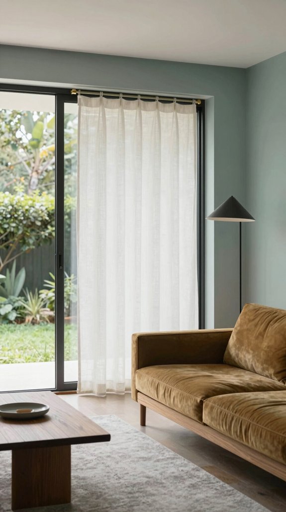 18 Mid-Century Modern Living Room Design Ideas 16 sheer panels and roller shades
