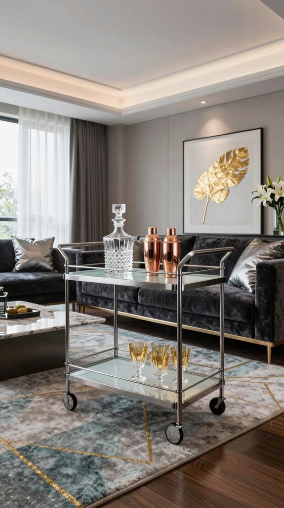 sleek chrome bar cart