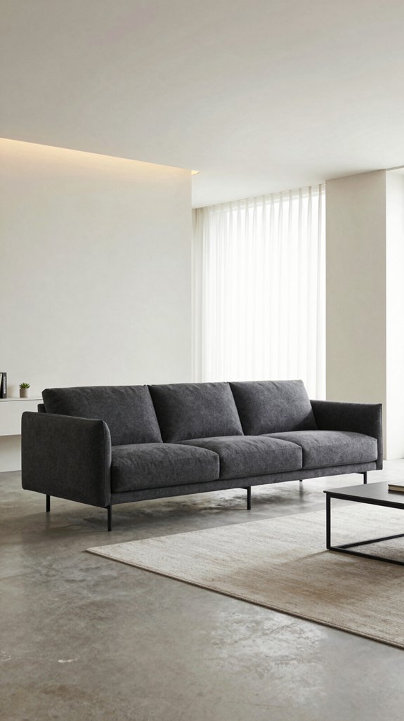 17 Modern Minimalist Living Room Interior Design Ideas 6 sleek dark sofa contrast