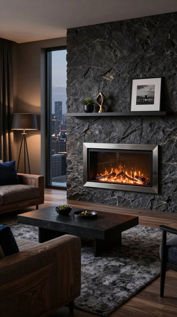 18 Masculine Interior Design Ideas for Living Rooms 16 sleek electric fireplace design