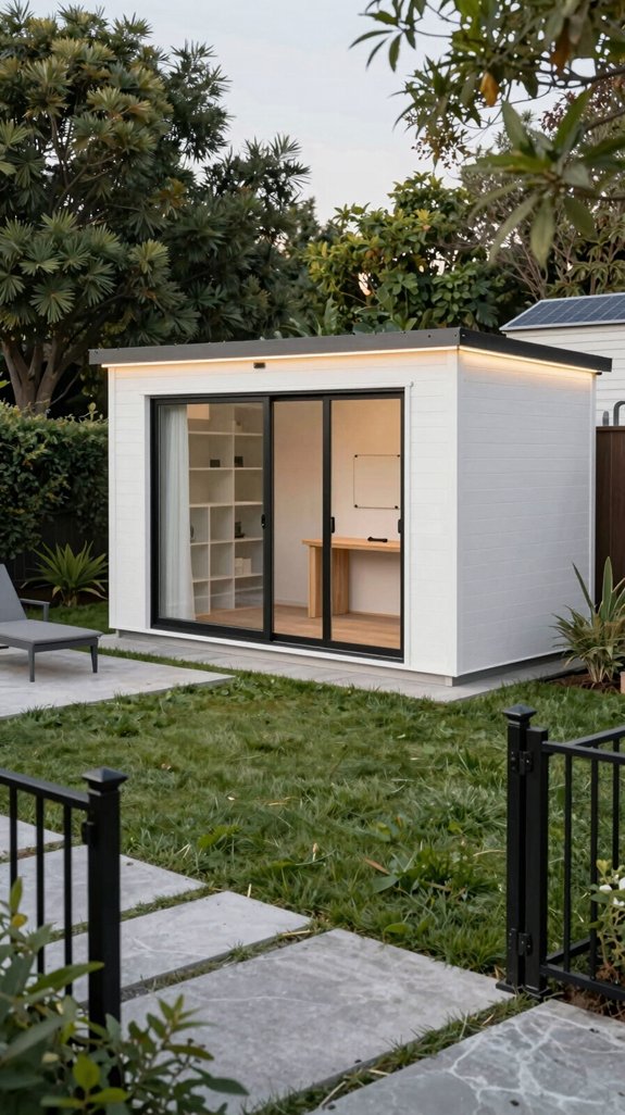 sleek glass walled shed