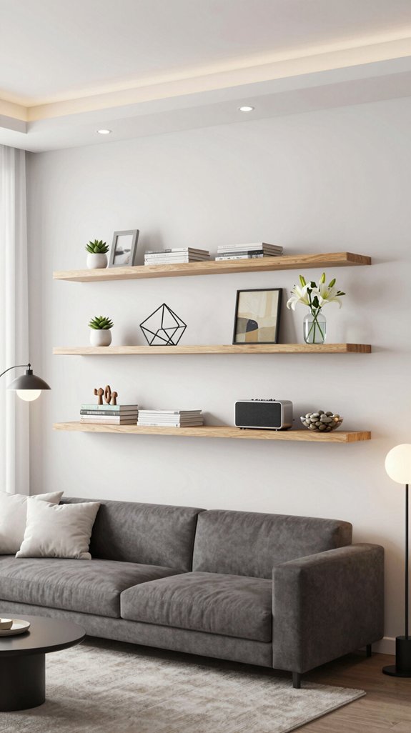 sleek minimalist floating shelves