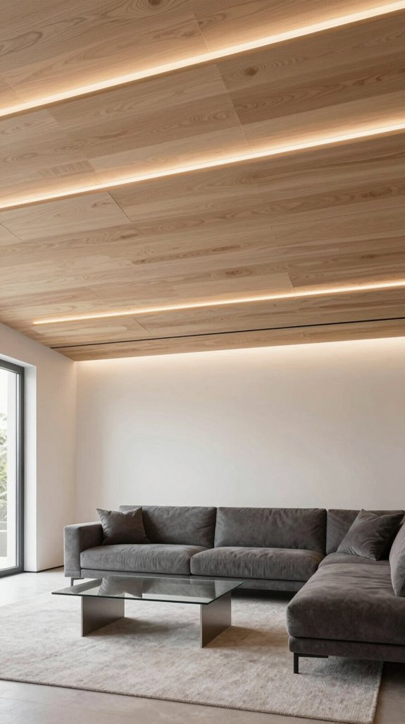 14 Wooden Ceiling Light Design Ideas for Living Rooms 5 sleek modular wood panels