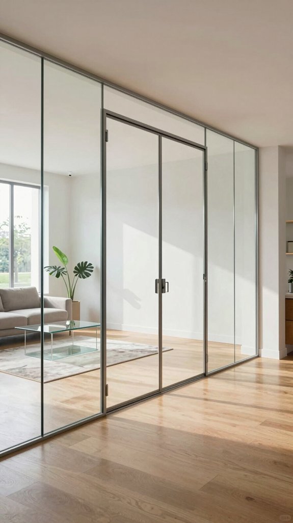 sleek pocket doors glass panels