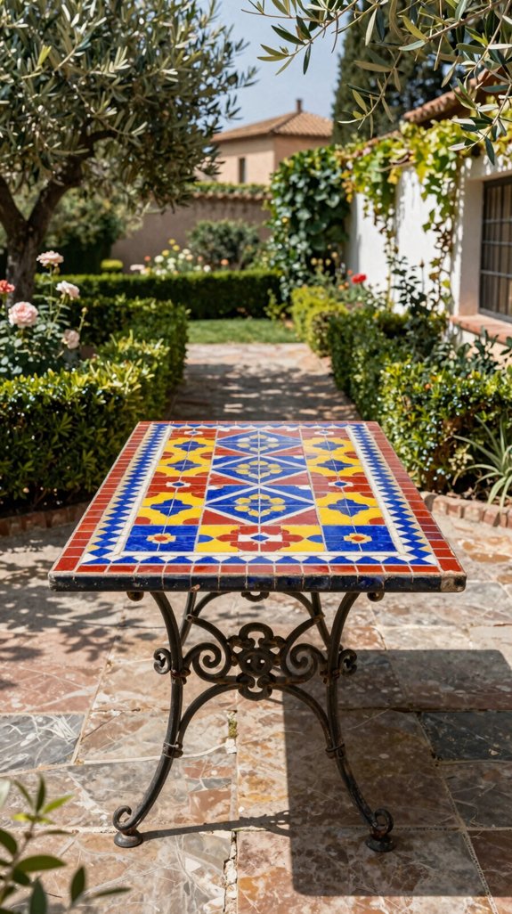 21 European Backyard Ideas for a Charming Outdoor Space 4 spanish flamenco mosaic centerpiece