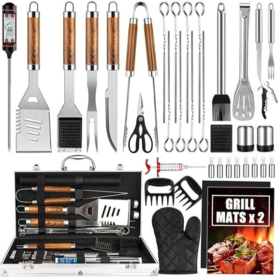 steel grill set with thermometer