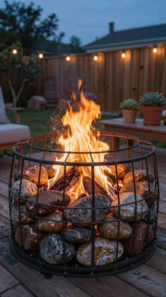 21 DIY Backyard Firepit Ideas for Cozy Outdoor Nights 20 steel mesh river rock firepit