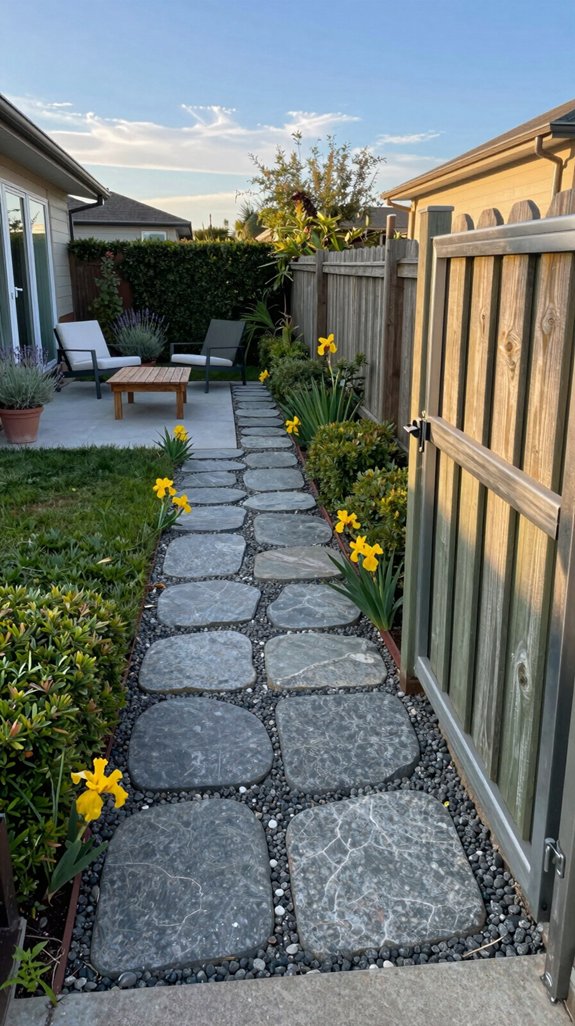 27 Backyard Ideas to Upgrade Your Outdoor Living Space 24 stone gravel curved pathway