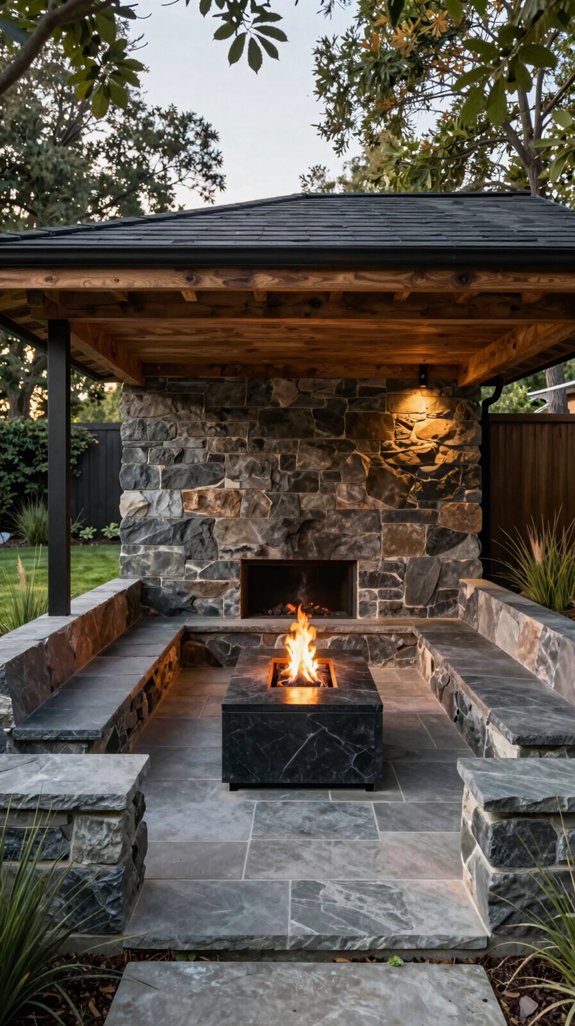 21 Backyard Pavilion Ideas for Stylish Outdoor Living 15 stone seated firepit pavilion