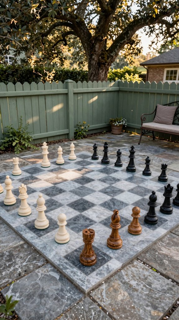 21 European Backyard Ideas for a Charming Outdoor Space 20 stone tile chessboard with led