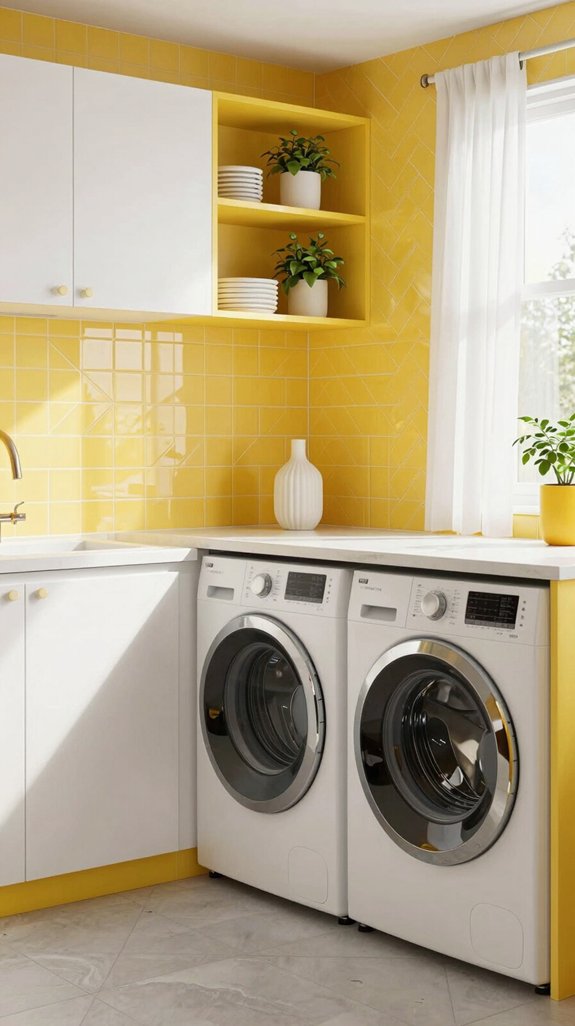 14 Yellow Laundry Room Ideas to Brighten Your Day 5 stylish yellow backsplash decor