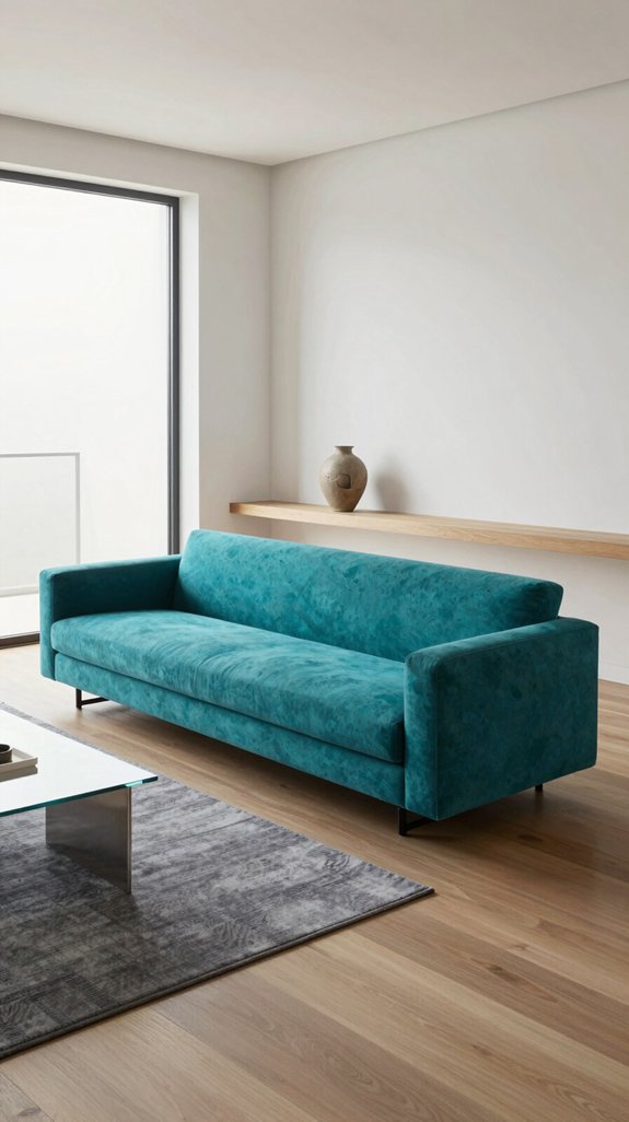 17 Modern Minimalist Living Room Interior Design Ideas 16 teal sofa enhances minimalist warmth