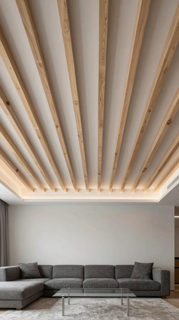 textured wood slats ceiling