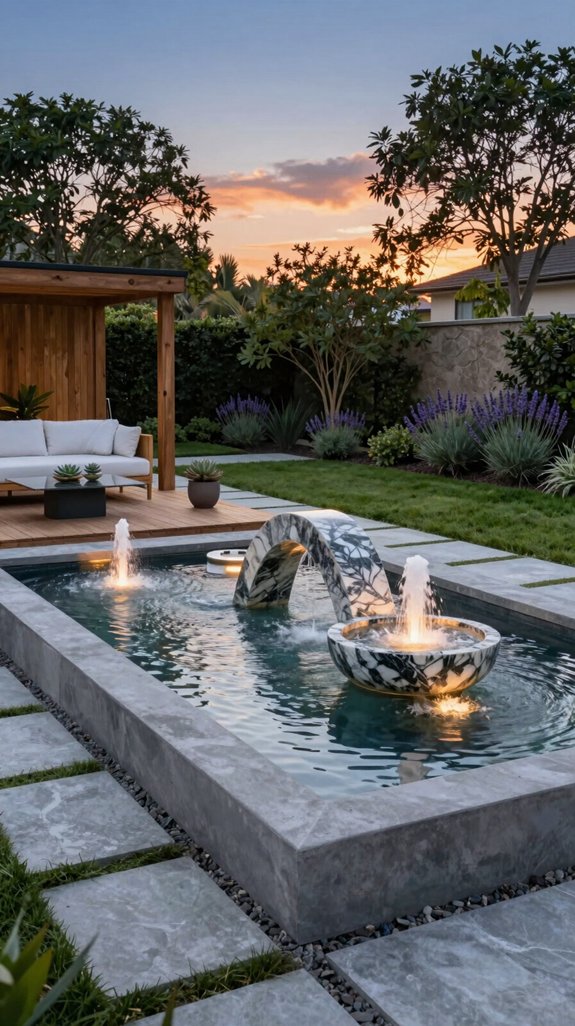 tranquil stainless steel fountain pond