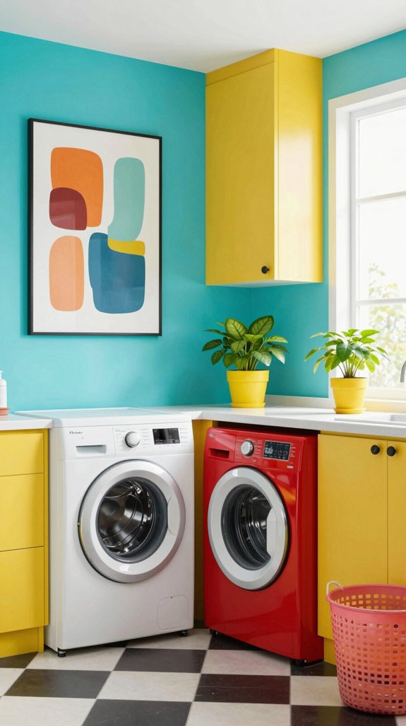 17 Funky Laundry Room Ideas With Bold Personality 3 vibrant colors energize laundry