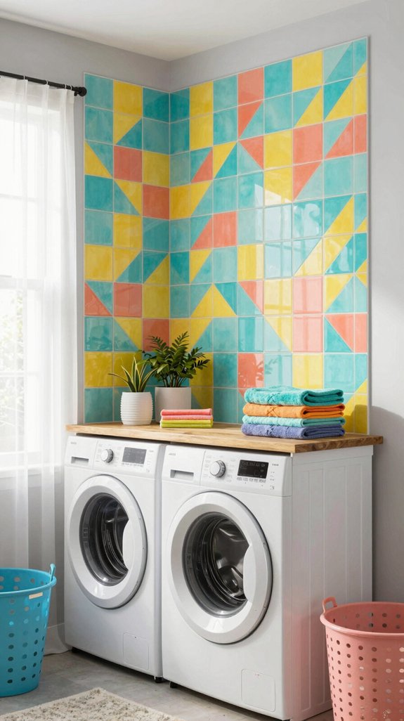 vibrant geometric tile backsplash