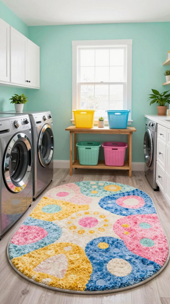 vibrant rugs enhance laundry experience