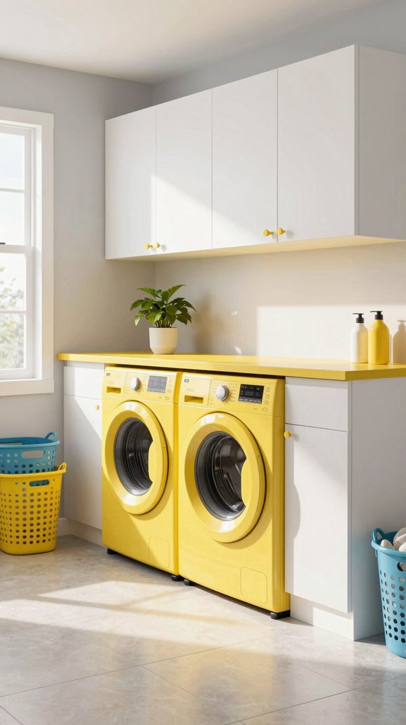 14 Yellow Laundry Room Ideas to Brighten Your Day 8 vibrant yellow laundry appliances