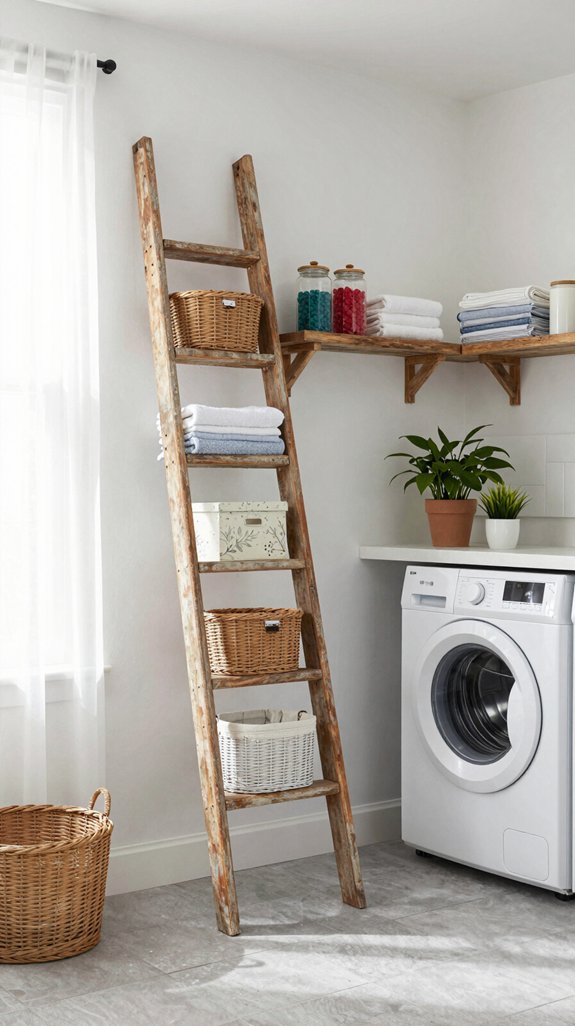 19 Laundry Room Shelf Ideas for Extra Storage 11 vintage ladders for storage