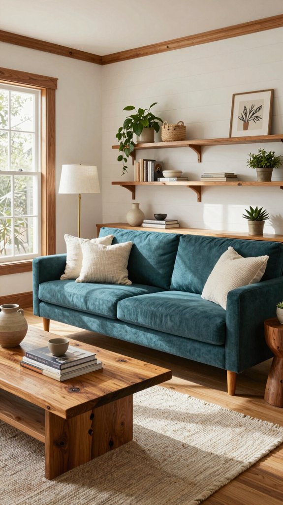 warm wood balances teal