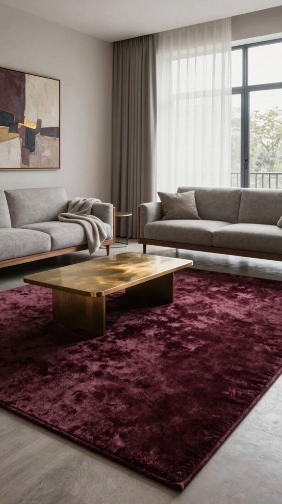 Wine Color Pairings for Deep and Elegant Interior Design 12 wine toned rug anchoring