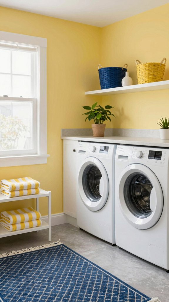 14 Yellow Laundry Room Ideas to Brighten Your Day 4 yellow paired with neutrals