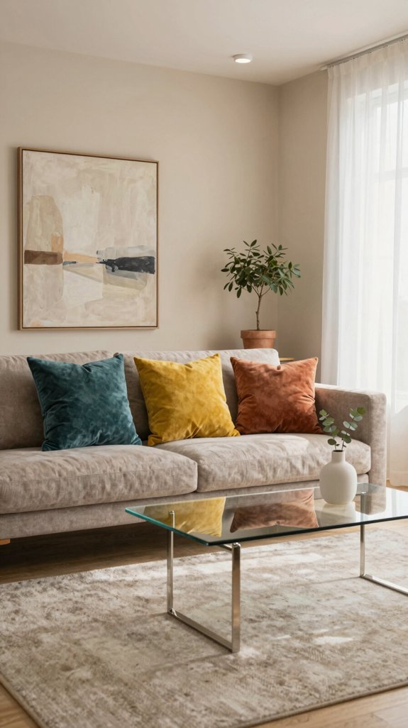 Beige Living Room Color Pairings That Add Depth and Interest 18 accent pillows as micro palettes