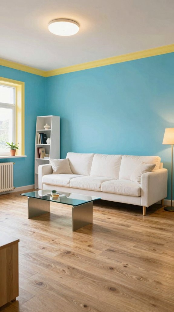 azure walls pale yellow accents