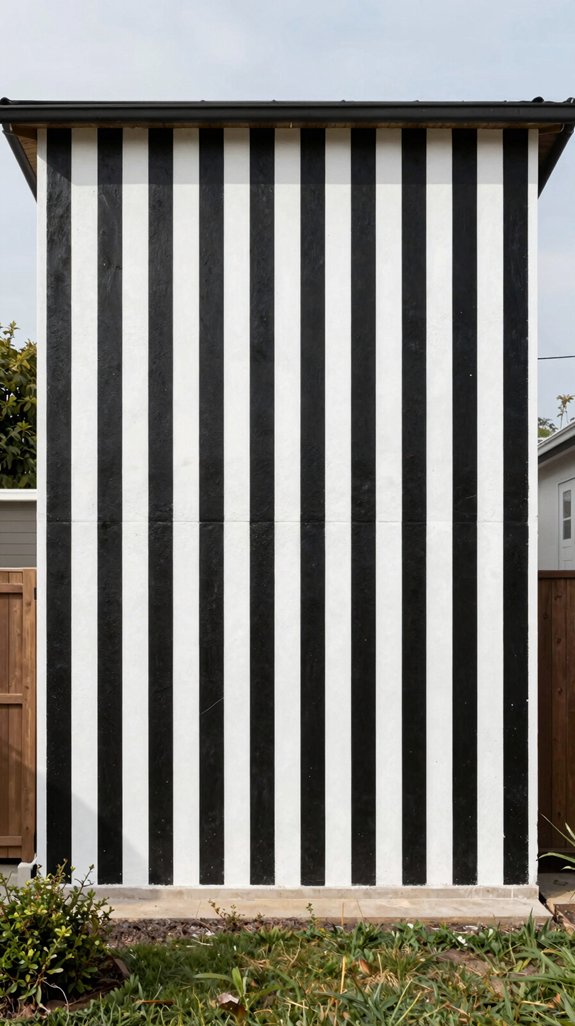 black and white stripe mural
