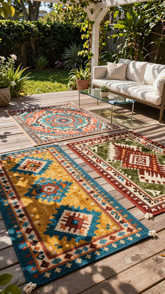 boho outdoor rug layering