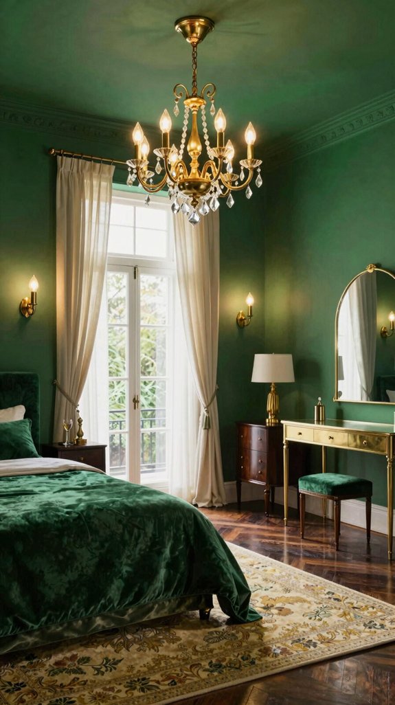 brass accents enhance emerald glow